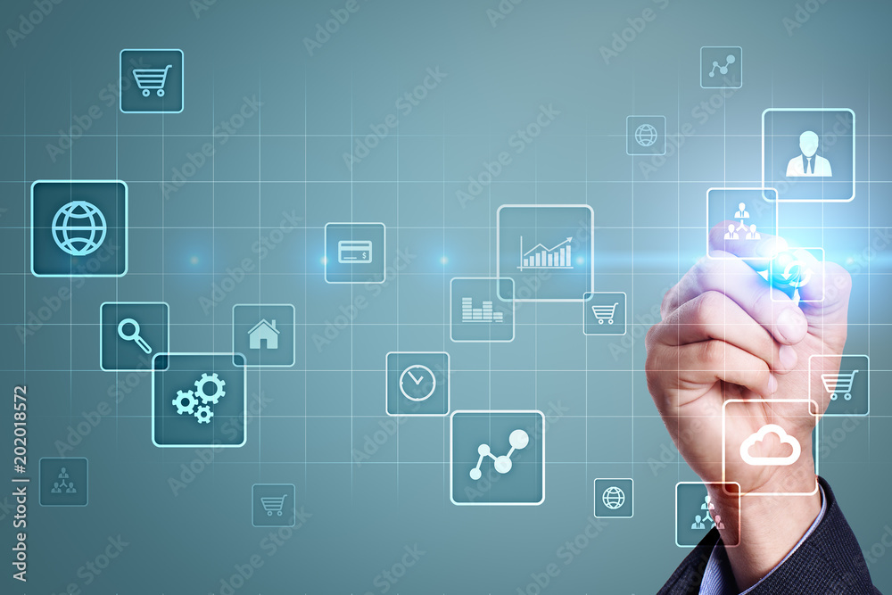 Virtual screen interface with applications icons. APPS. Strategy planning Internet technology concept. Virtual screen interface with applications icons. APPS. Strategy planning Internet technology concept.