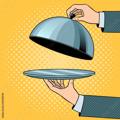 Dish plate with cloche pop art vector photo