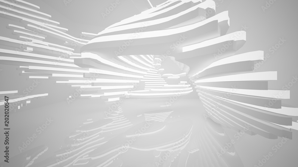 Abstract parametric white interior with neon lighting. 3D illustration and rendering. Abstract parametric white interior with neon lighting. 3D illustration and rendering.