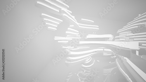 Abstract parametric white interior with neon lighting. 3D illustration and rendering.