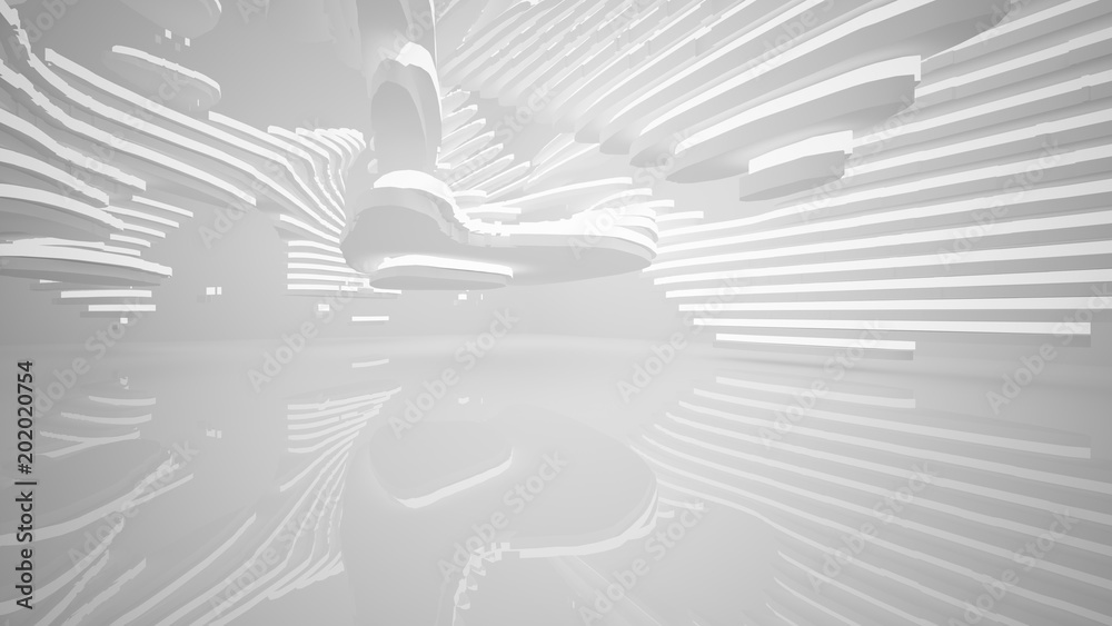 Abstract parametric white interior with neon lighting. 3D illustration and rendering. Abstract parametric white interior with neon lighting. 3D illustration and rendering.