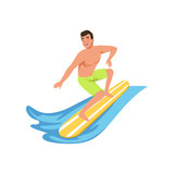 Male surfer on surf board, water sport activity vector Illustration on a white background
