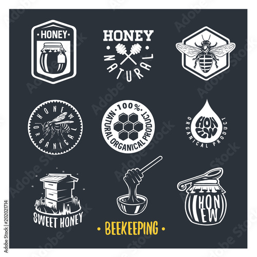 Beekeeping. Set of vintage honey labels.