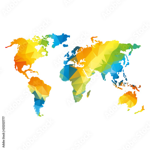 Global world map. Rainbow color. Low poly vector objects isolated on white background. Objects isolated on white background.