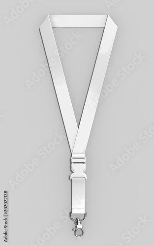 Blank Lanyard with metal snap hook and detachable plastic buckle for print design presentation. 3d render illustration.