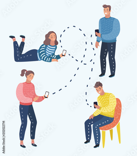 Mobile messenger concept. Social media. A group of young people with smartphones