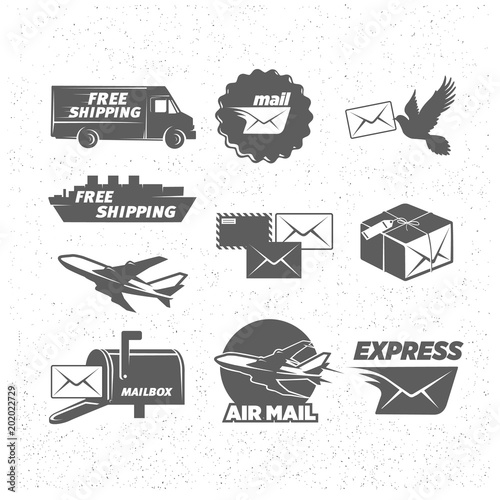 Vintage post service icons set, vector illustrations.