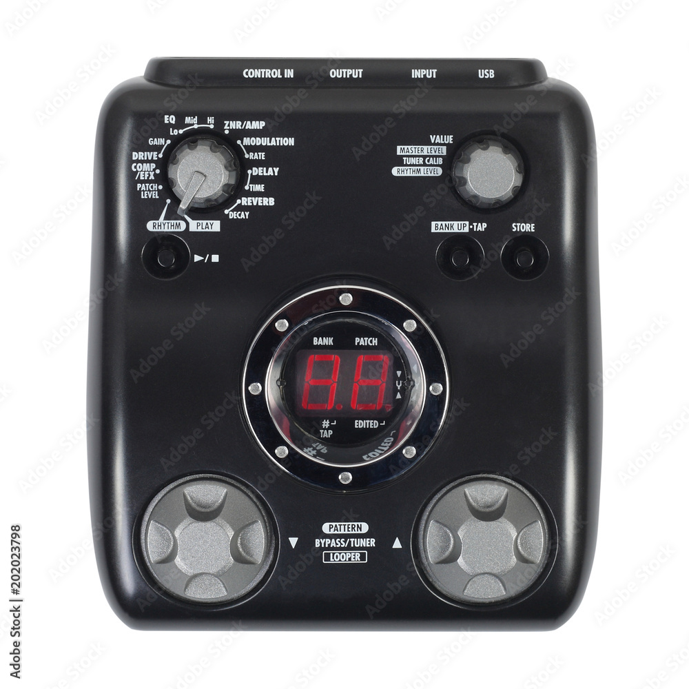 Music and sound - Guitar effects unit pedal looper front view isolated Music and sound - Guitar effects unit pedal looper front view isolated