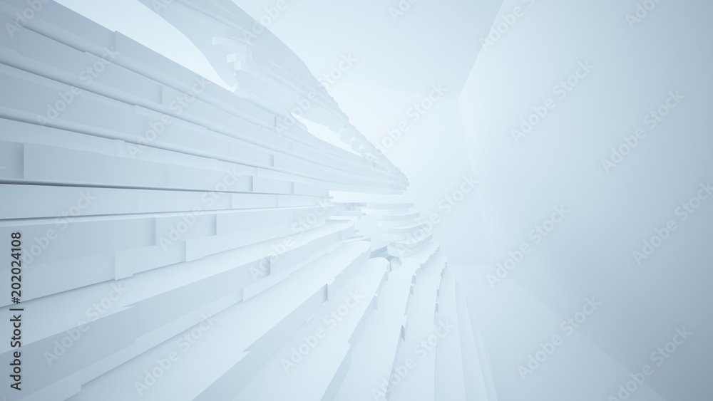 Obraz premium Abstract white parametric interior with window. 3D illustration and rendering.