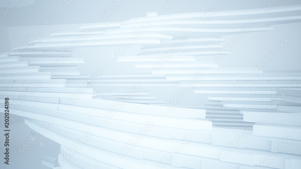 Abstract white parametric interior with window. 3D illustration and rendering.
