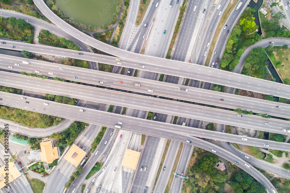 Cross ciy road junction aerial view Cross ciy road junction aerial view