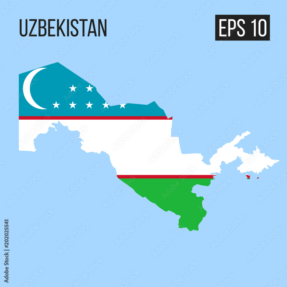 Uzbekistan map border with flag vector EPS10