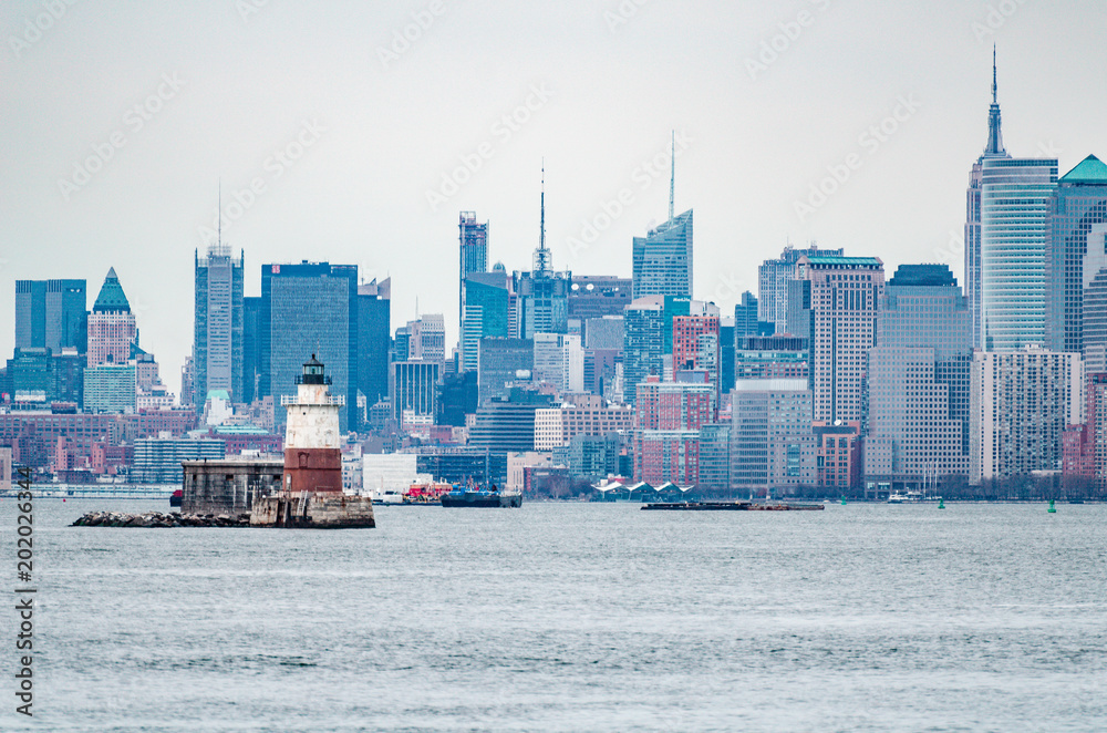 New York City, Skyline view from hudson, cloudy day