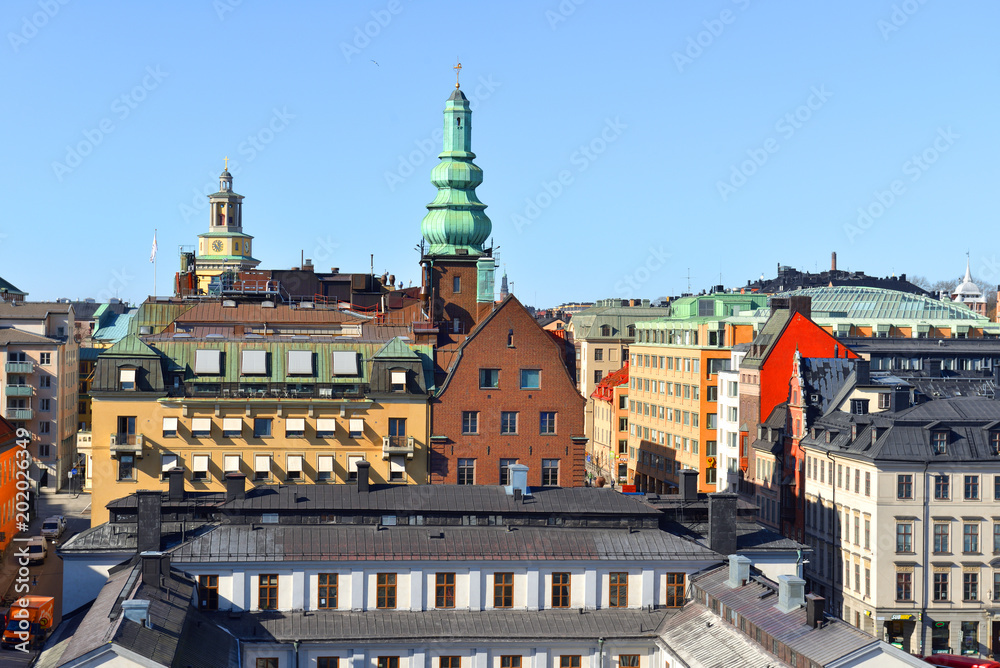 City landscape. View of Stockholm old roofs. Sweden