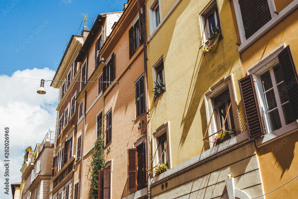 beautiful old buildings on street of Rome, Italy
