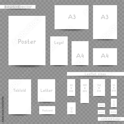 white print sizes advertisement set