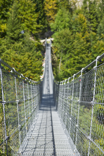Fototapeta Naklejka Na Ścianę i Meble -  Tibetan suspension metal bridge / entrance of suspension metal bridge in Valli del Pasubio, Italy