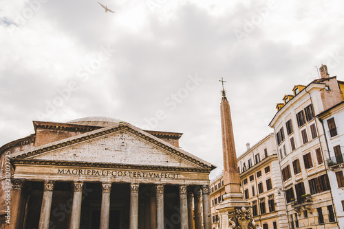 bottom view of Pantheon and obelisk in Rome, Italy