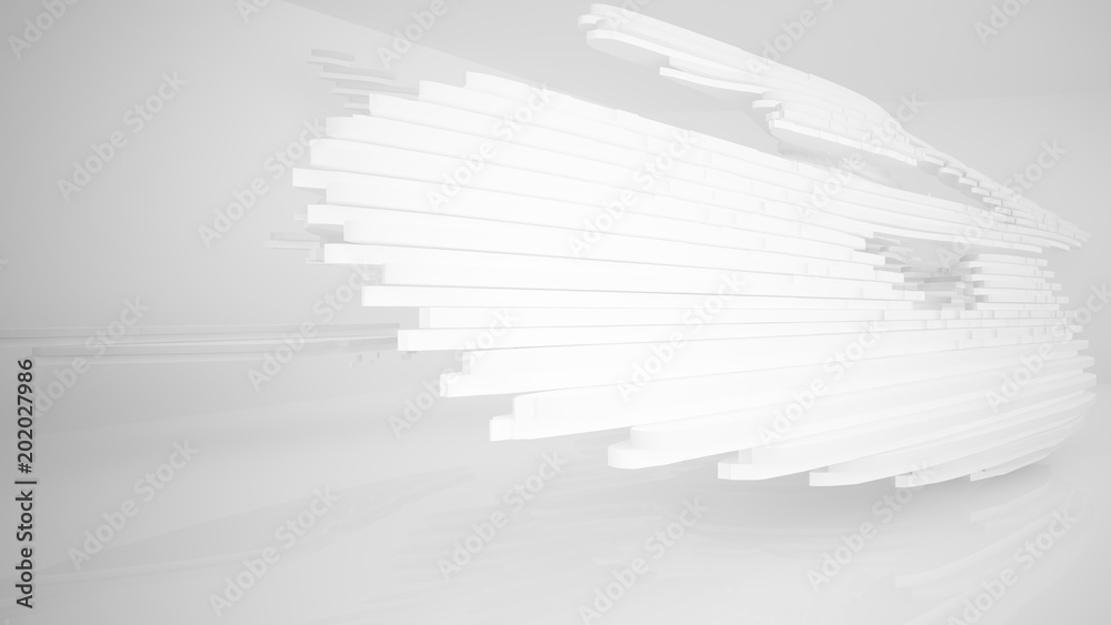 Abstract white parametric interior with window. 3D illustration and rendering. Abstract white parametric interior with window. 3D illustration and rendering.