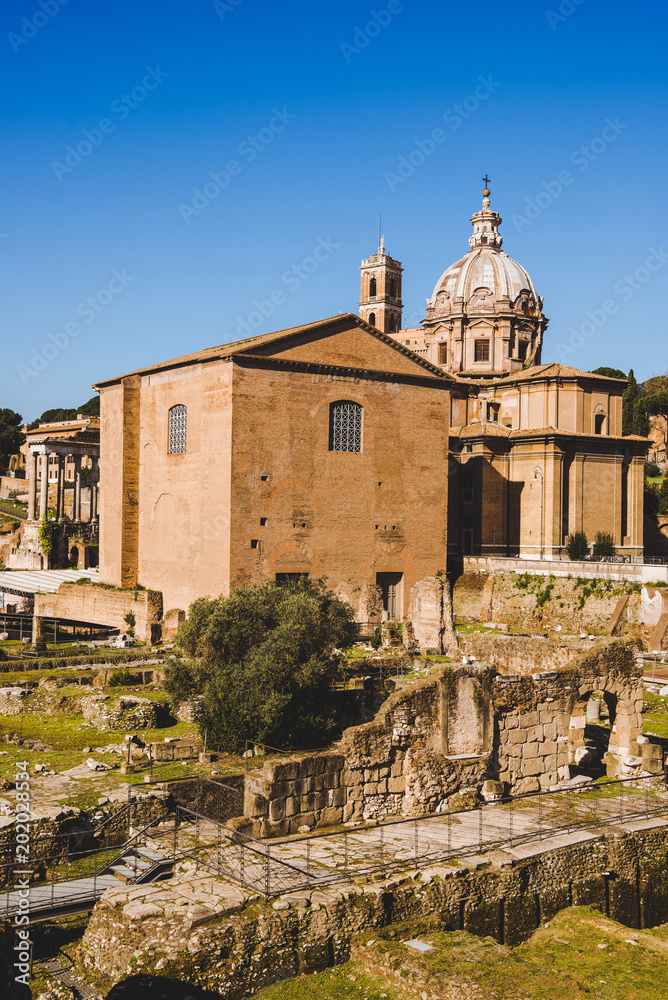 Saint Luca Martina church at Roman Forum ruins in Rome, Italy