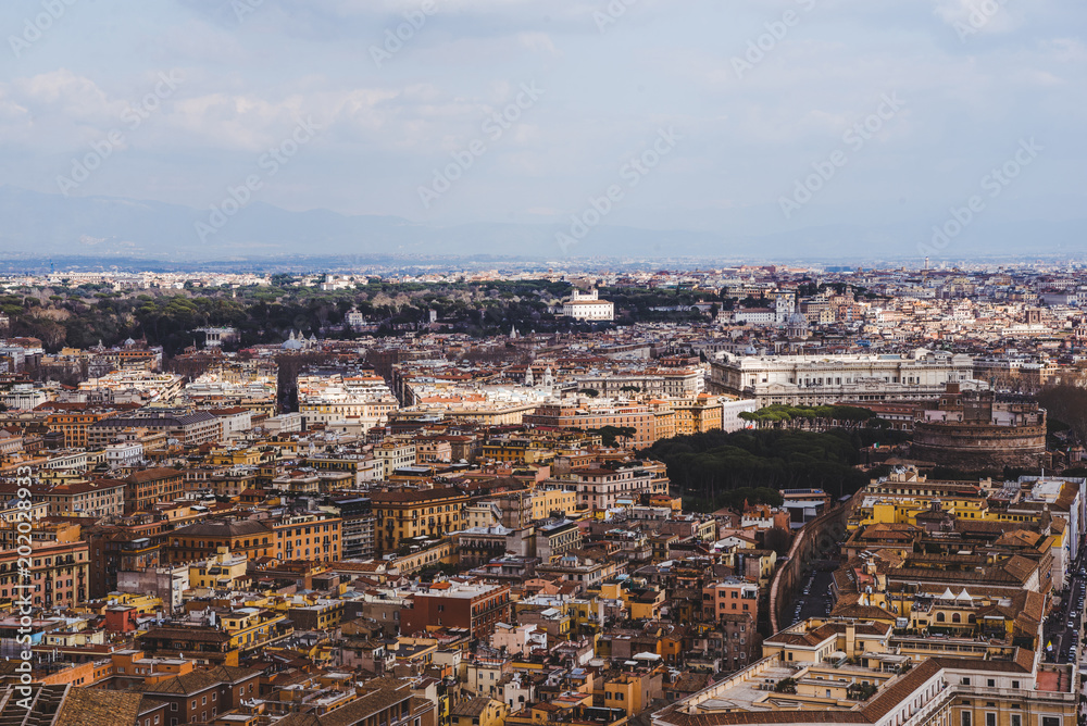 aerial view of famous Rome city, Italy