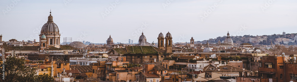 panorama view of St Peters Basilica and buildings in Rome, Italy