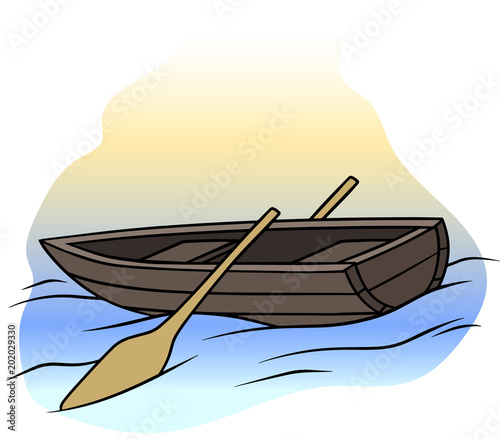 Cartoon wooden brown rowboat with two oars