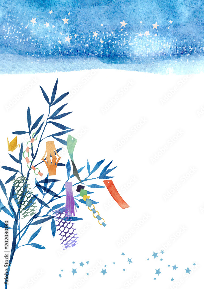 七夕 飾り 背景 フレーム 水彩 イラスト Stock Illustration Adobe Stock