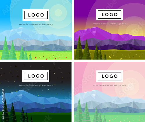 vector illustration of nature on packaging or label or backgrounds, abstract mountain landscapes for assortment and diversity in the SKU