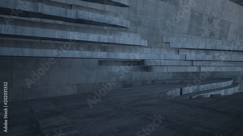 Abstract white and concrete parametric interior  with window. 3D illustration and rendering.