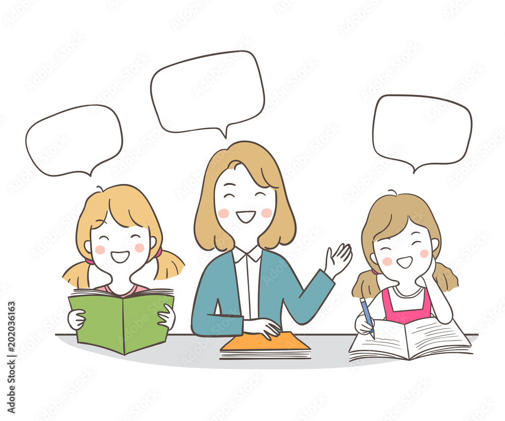 Vector illustration character design happy students and teacher speaking  speech bubble for school Draw doodle cartoon style Stock Vector | Adobe  Stock