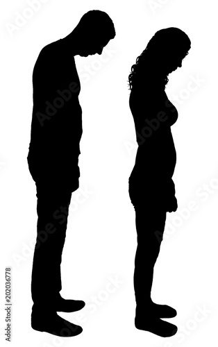 Vector silhouette of a man and a woman experiencing sadness and shame