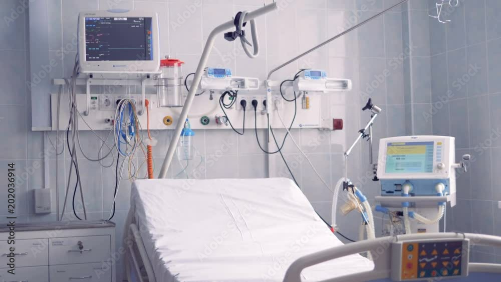 Empty bed in a room at a clinic. 4K. Empty bed in a room at a clinic. 4K.