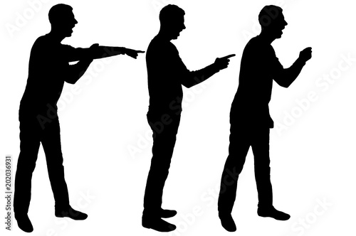Vector silhouette of three men who scream and point their finger at someone