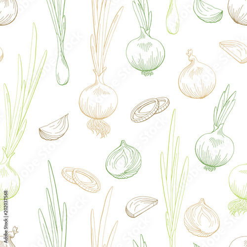 Onion vegetable graphic color seamless pattern background sketch illustration vector