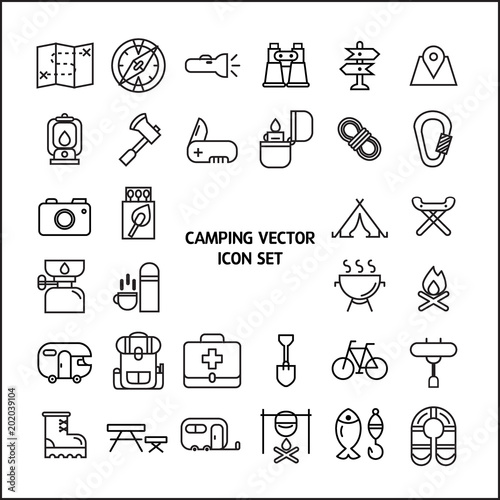 Wallpaper Mural Stock vector illustration - Outline web icon set linear icon camping and outdoor, travel Torontodigital.ca