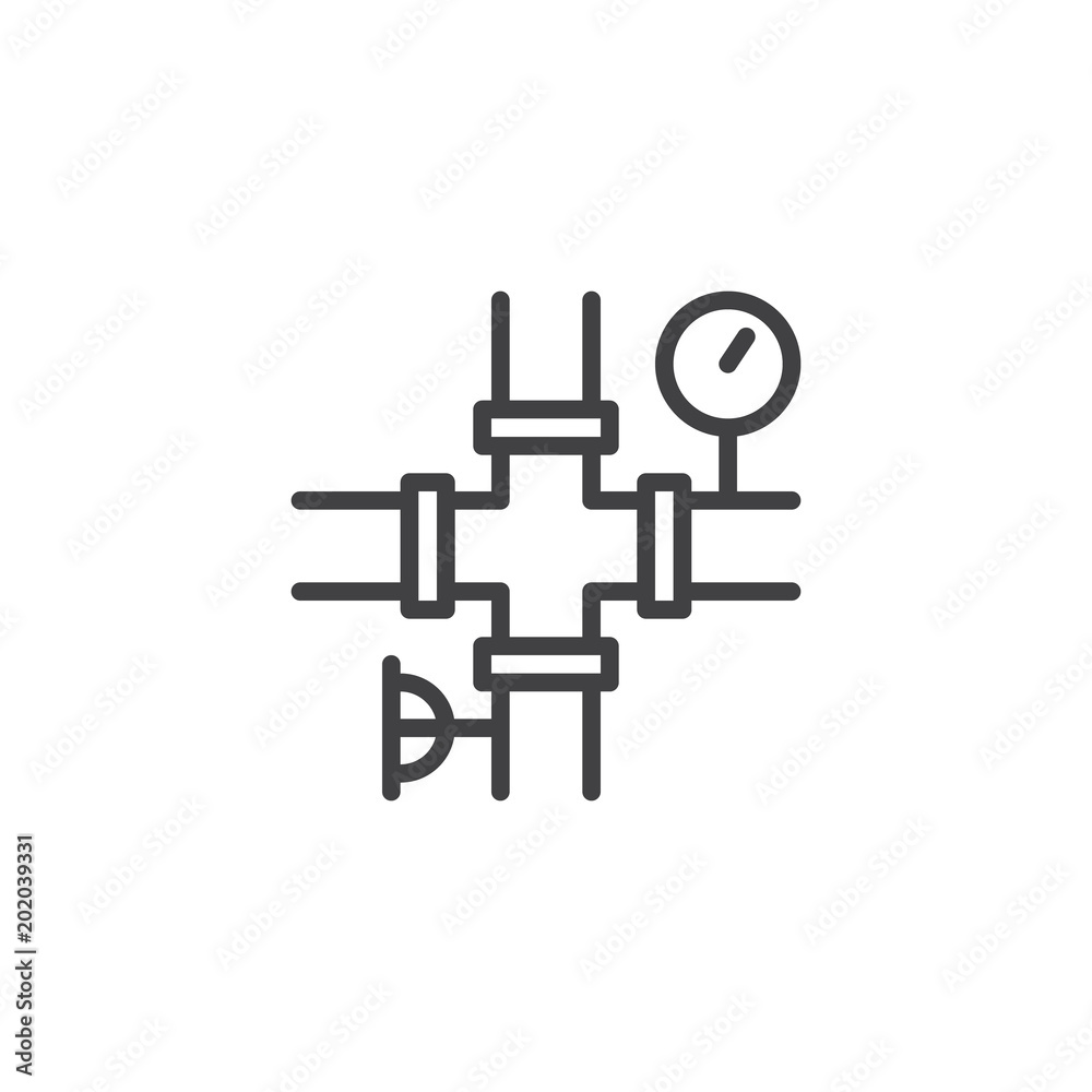 Oil pipe and pressure gauge outline icon. linear style sign for mobile concept and web design. Pipeline simple line vector icon. Symbol, logo illustration. Pixel perfect vector graphics Oil pipe and pressure gauge outline icon. linear style sign for mobile concept and web design. Pipeline simple line vector icon. Symbol, logo illustration. Pixel perfect vector graphics
