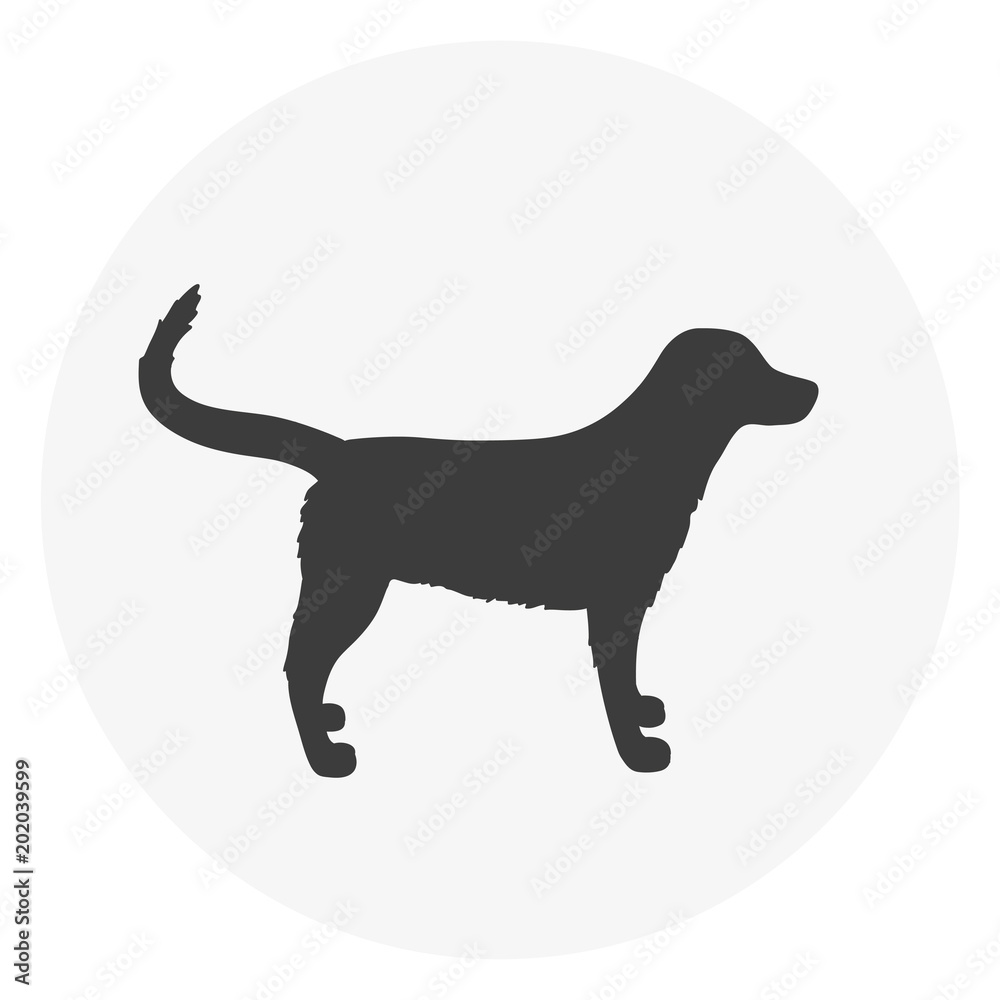 Dog silhouette circle web icon on isolation background