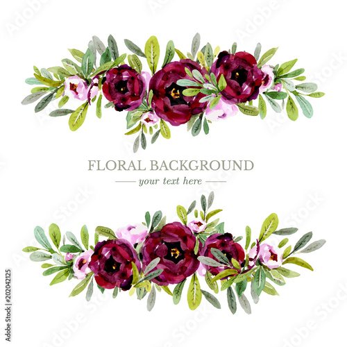 Vintage peoni background in watercolor style