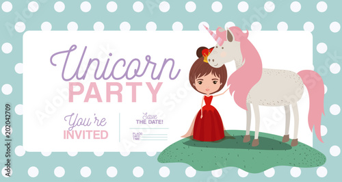 princess with unicorn invitation card vector illustration design