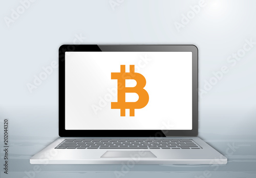 Laptop auf Holztisch - Bitcoin