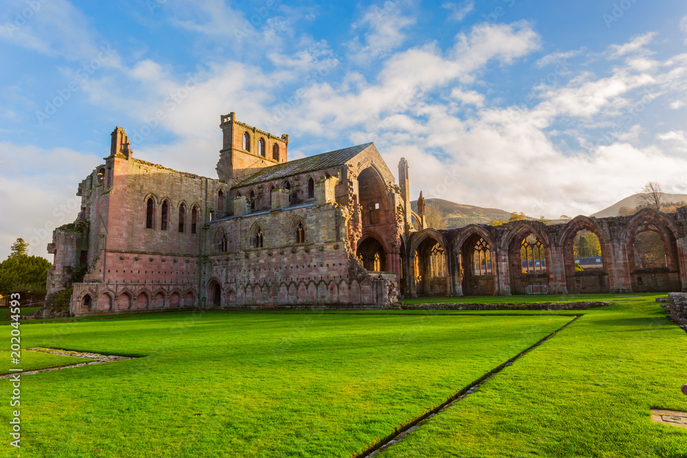 Fototapeta premium Ruins of Melrose Abbey in the Scottish Borders region in Scotland