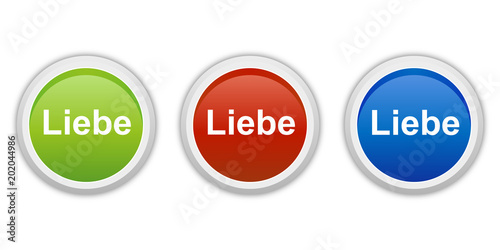 rundes Button Set grün rot blau - Liebe