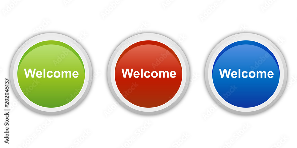 rundes Button Set grün rot blau - Welcome rundes Button Set grün rot blau - Welcome