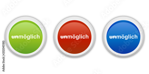 rundes Button Set grün rot blau - un/möglich