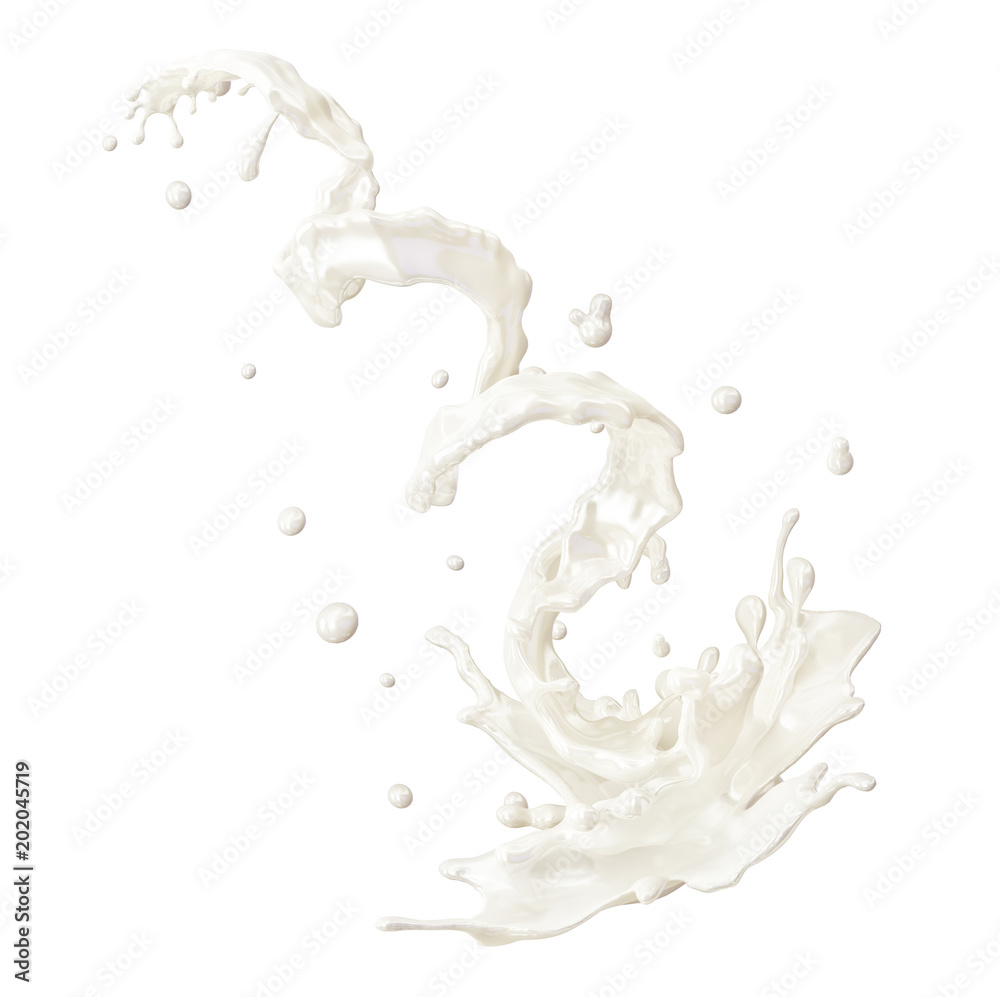 Milk or yogurt splash with droplets isolated. 3D illustration Milk or yogurt splash with droplets isolated. 3D illustration
