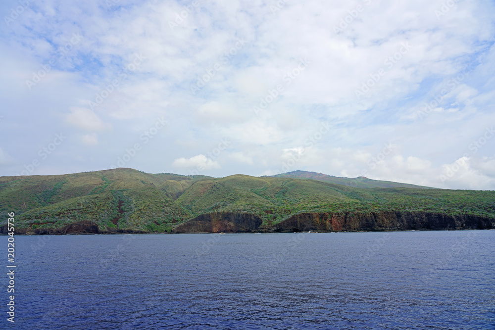 Landscape view of the island of Lanai in Hawaii seen from the water