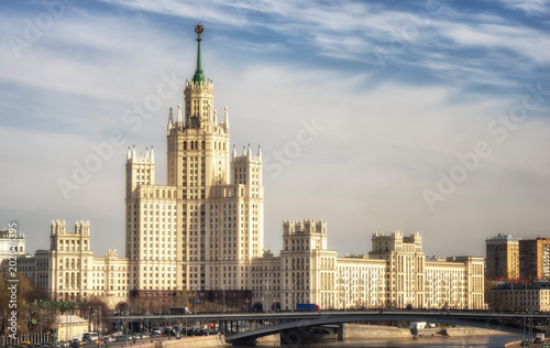 Moscow cityscape with Stalin s high-rise building on kotelnicheskaya embankment