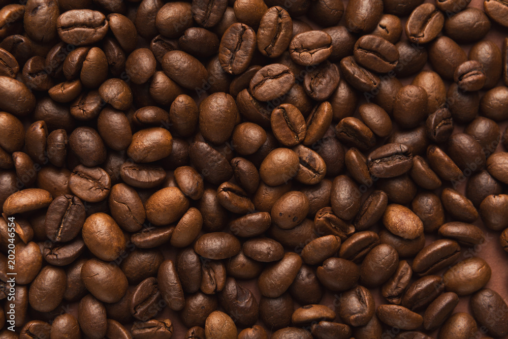 Obraz premium Closeup of coffee seeds, textured background