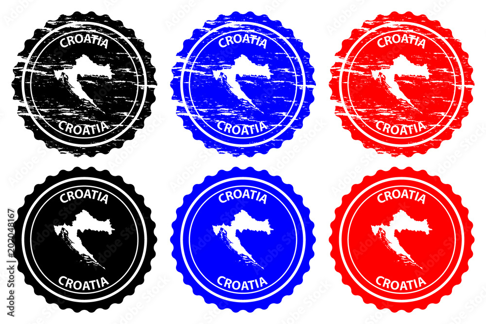 Obraz premium Croatia - rubber stamp - vector, Croatia map pattern - sticker - black, blue and red